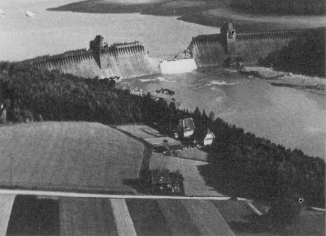 Breached: a huge gap in the centre of the Möhne Dam caused by the RAF’s 617 ‘Dambuster’ Sqdn when it attacked the vital facility in the Ruhr in May 1943.